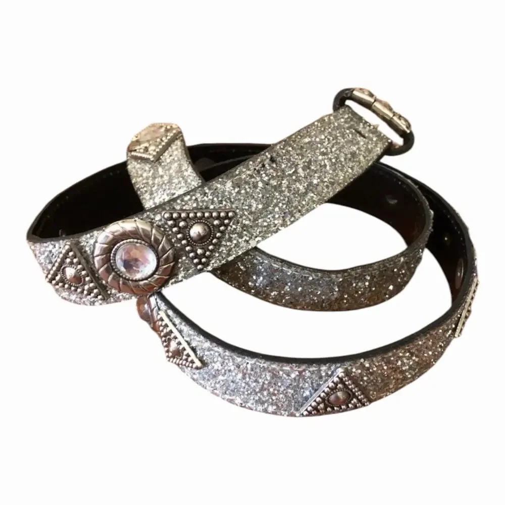 Western Boho Belt Bundle Leatherock Silver Glitter & Studded Concho Leather Belt